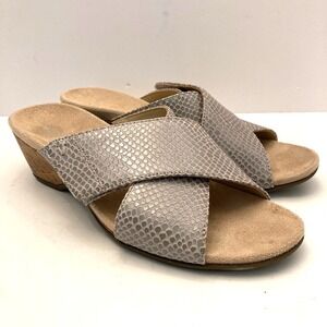 Vionic Paradise Leticia Lizard Print Wedge Sandals Silver Women's 8 Adjustable
